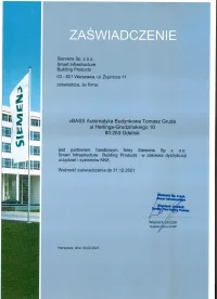 Certyfikat Siemens 2021